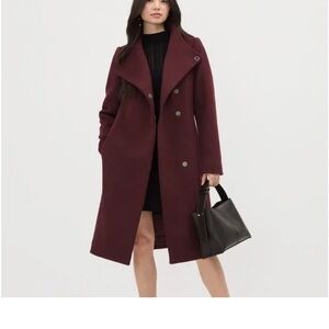 Burgundy Double-Breasted Wool Coat